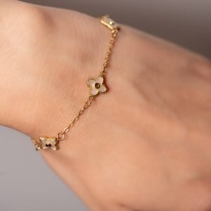 White Flower Golden Bracelet